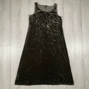 Eileen Fisher Women's Small Petite Green Velvet Sleeveless Shift Dress Holiday